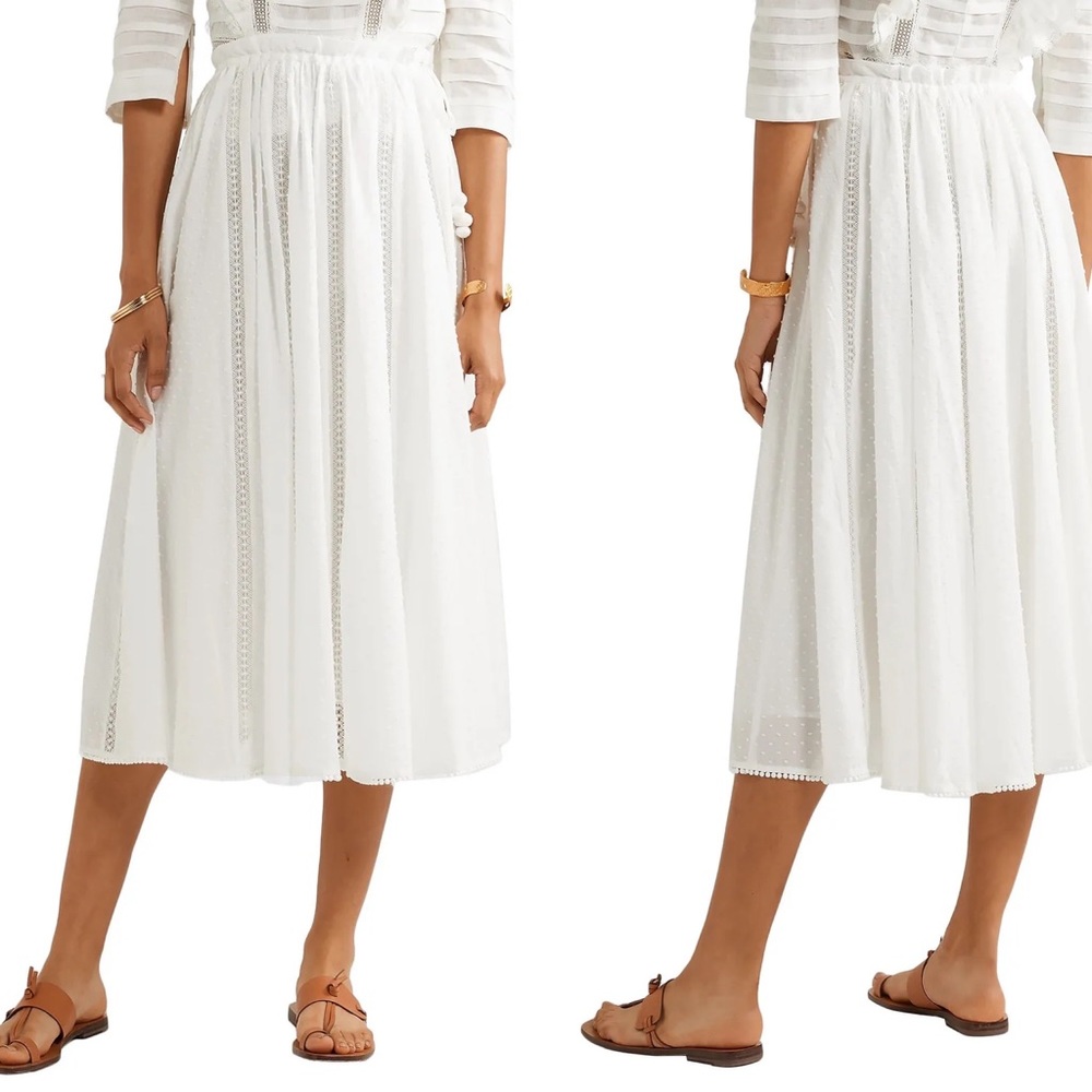 ZIMMERMANN Suraya lace-trimmed Swiss-dot cotton-voile midi skirt